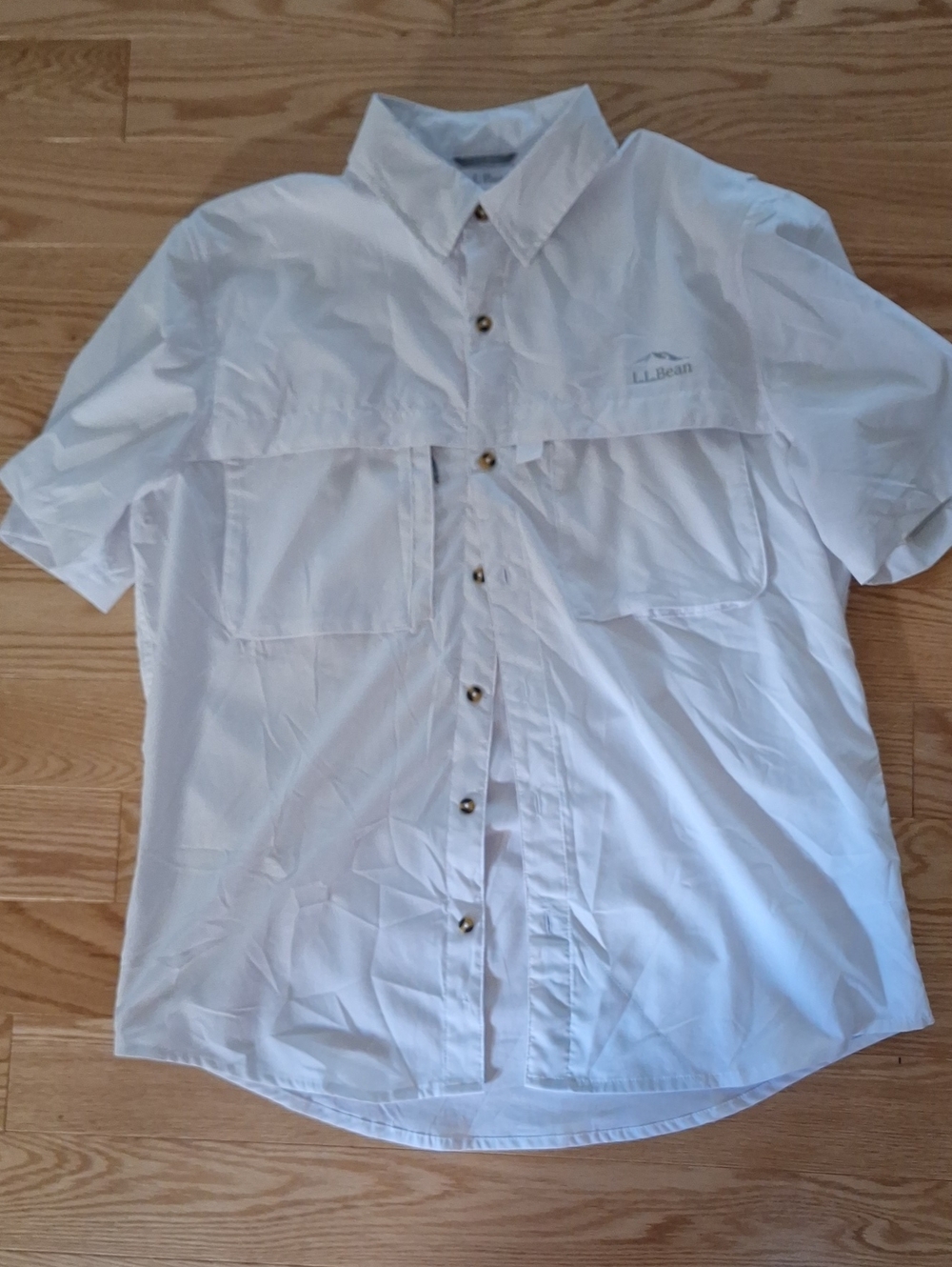 L.L. Bean White Short-Sleeve Button-Down SunShirt UPF 50+